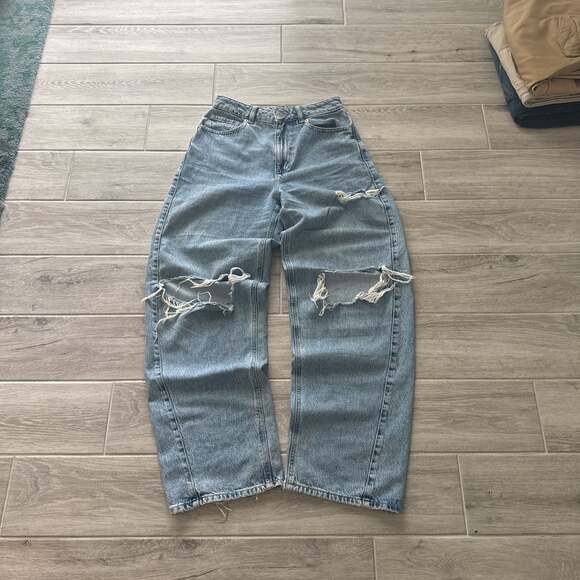 Garage Denim Baggy Style Jeans Size 3 High Rise Distressed Light Wash - Picture 1 of 9